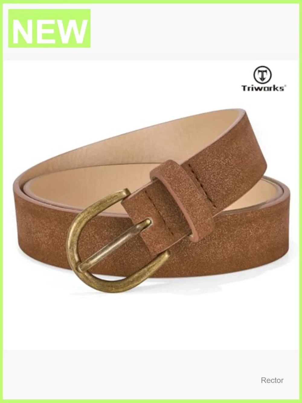 Vintage Suede Leather Belt with Bronze Buckle Adjustable